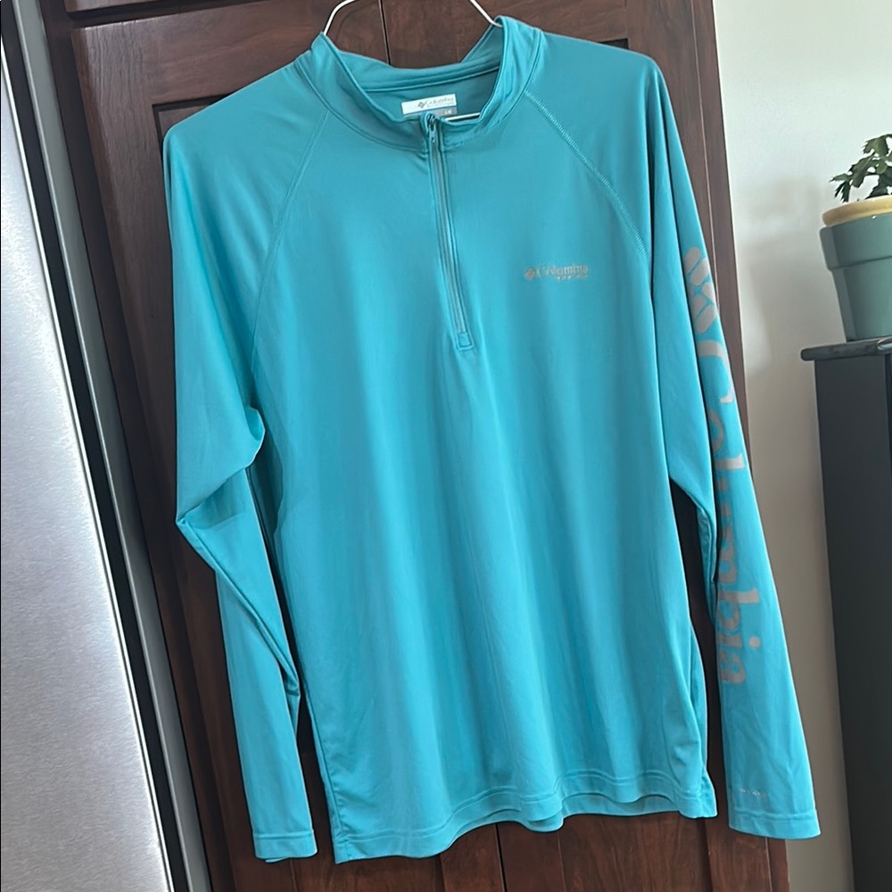 Columbia PFG Teal Long Sleeve Half-Zip Shirt